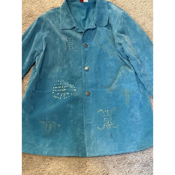 Look East Suede Teal Blue Jacket Geisha Asian  Size 1X - Picture 5 of 11